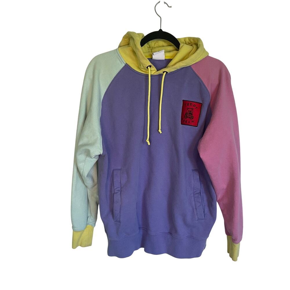 Teddy Fresh Pastel Colorblock Hoodie 100% Cotton Long Sleeve Men's Size Small